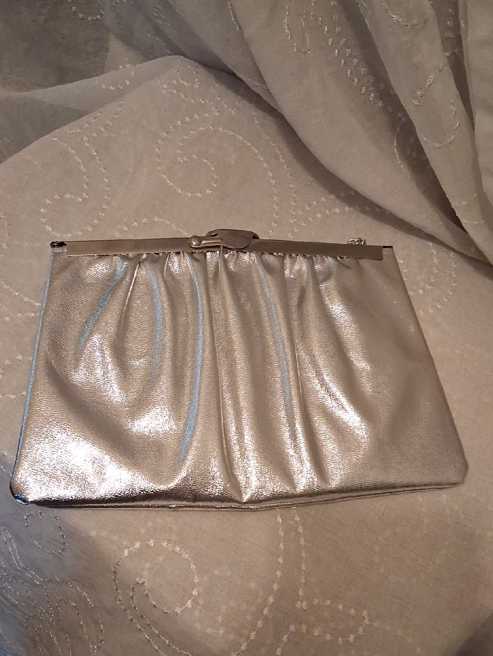 Metallic Silver Pleated Frame Clutch - Women Bags